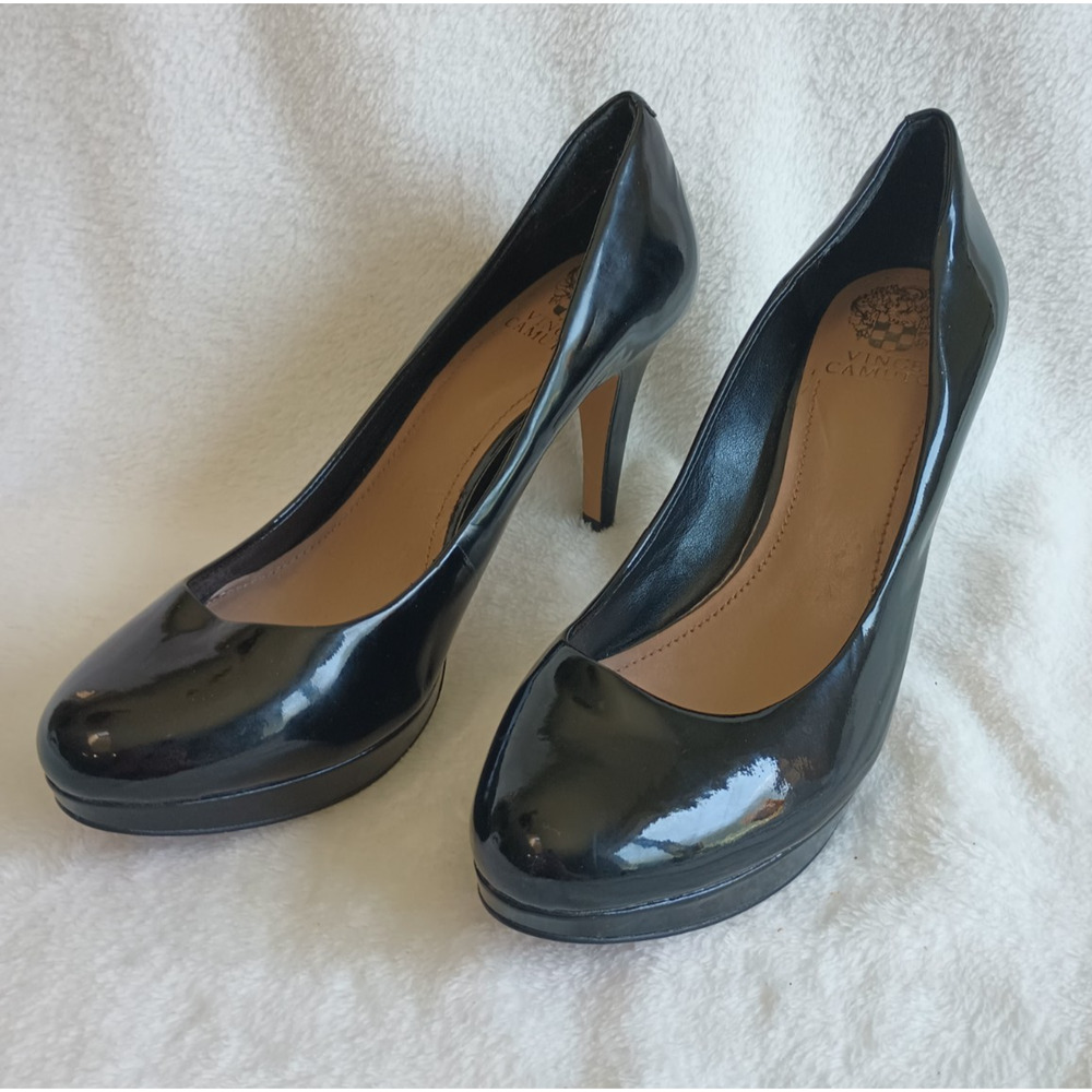 Vince Camuto Black Patent Leather Platform Pumps Womens Size 9.5B High Heel Shoe